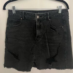 Distressed Black Jean Skirt
